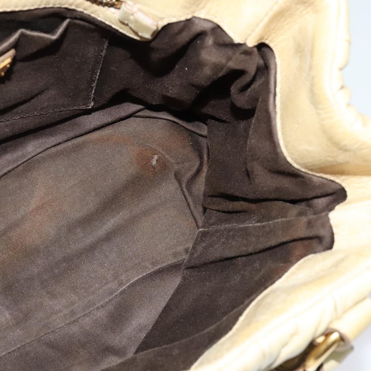 Miu Miu Matelasse Hand Bag Leather 2way Beige Gold Auth am8291