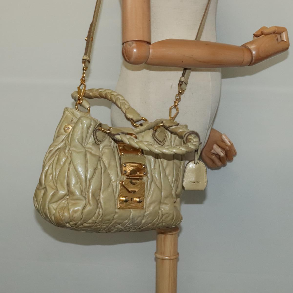 Miu Miu Matelasse Hand Bag Leather 2way Beige Gold Auth am8291