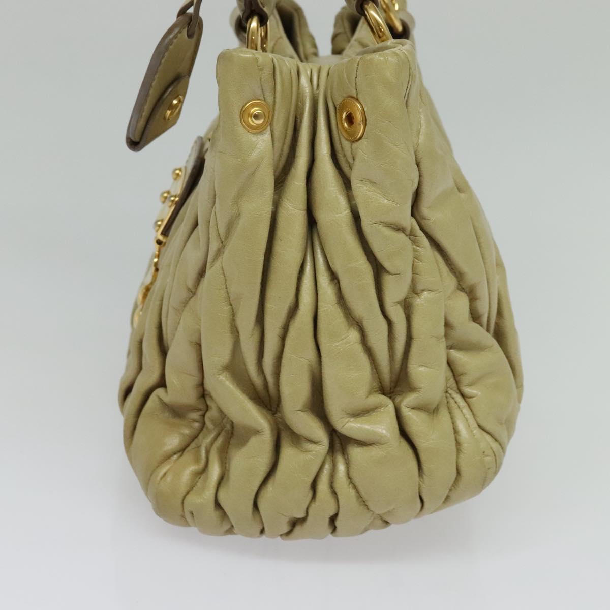 Miu Miu Matelasse Hand Bag Leather 2way Beige Gold Auth am8291