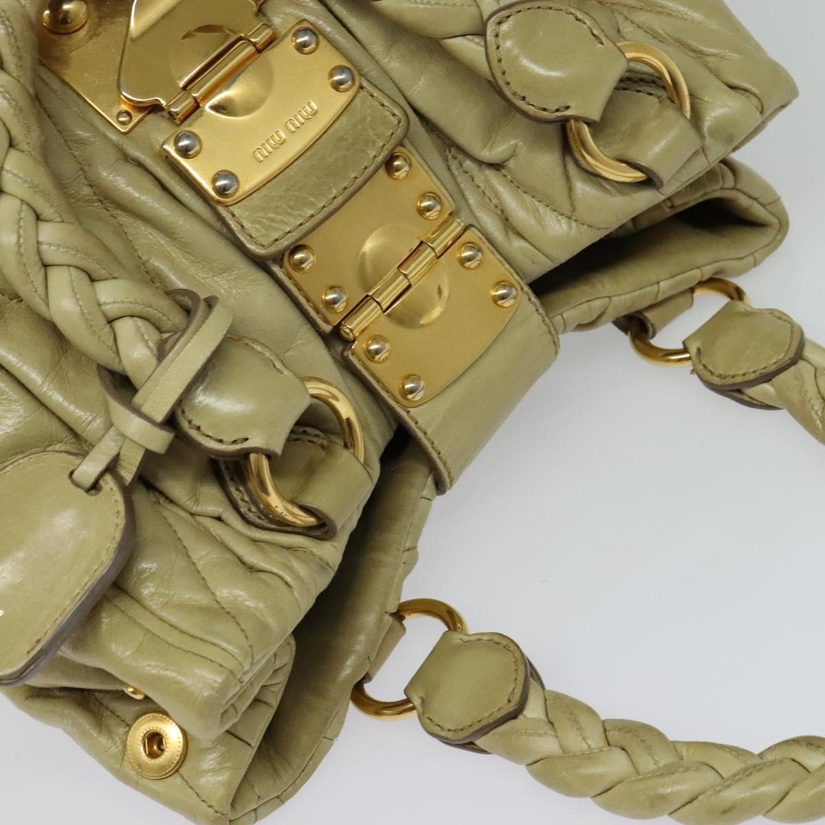 Miu Miu Matelasse Hand Bag Leather 2way Beige Gold Auth am8291
