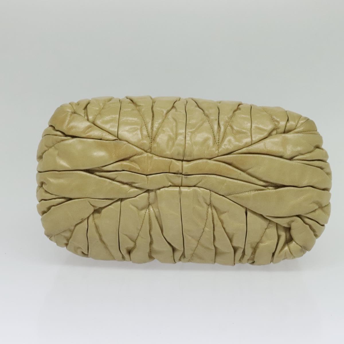 Miu Miu Matelasse Hand Bag Leather 2way Beige Gold Auth am8291