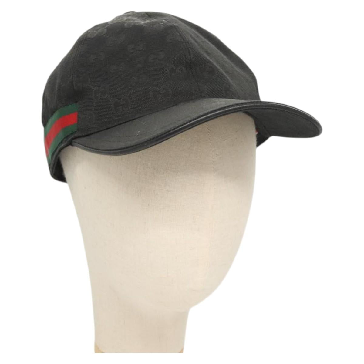 GUCCI GG Canvas Web Sherry Line Cap L Black Red Green 200035 Auth am8293