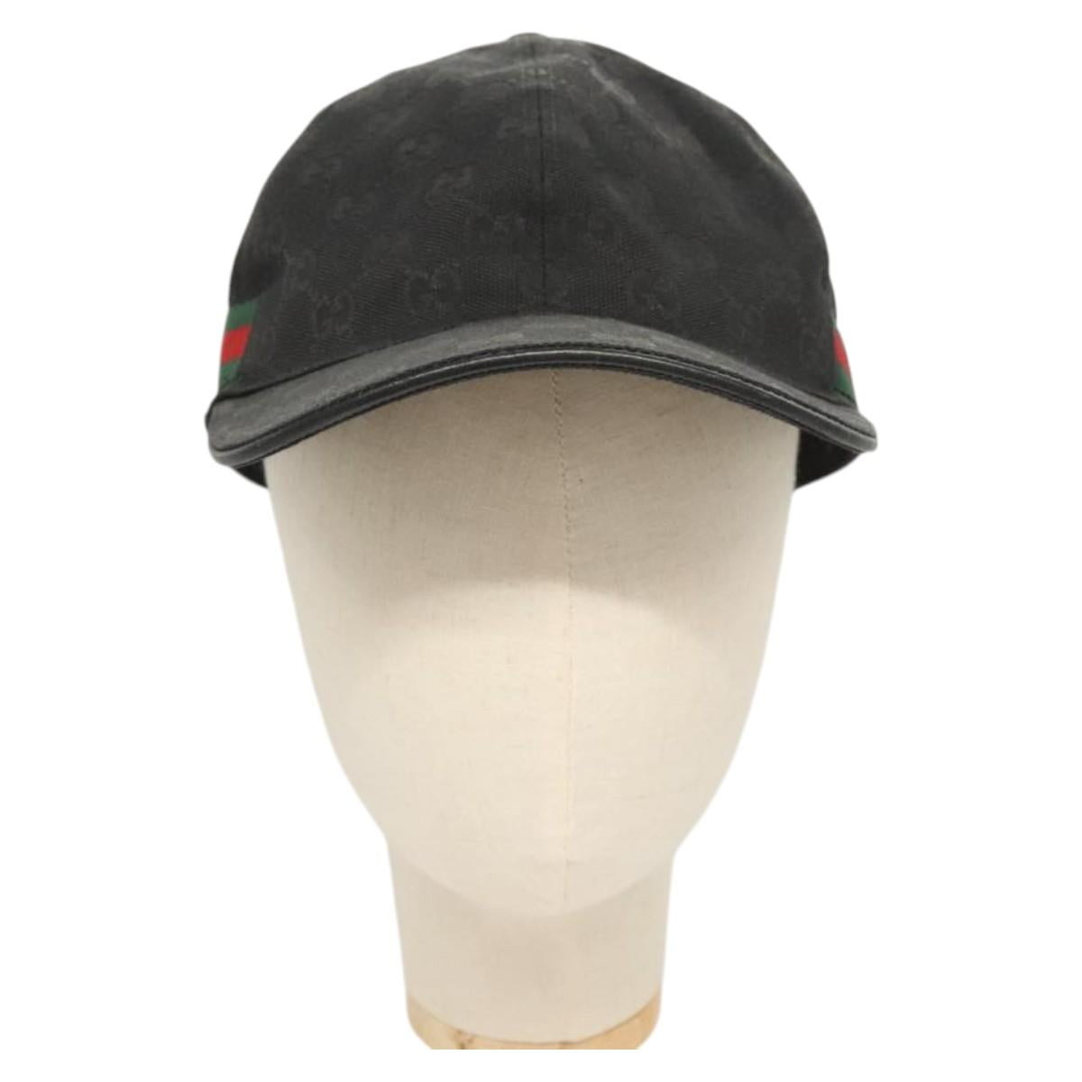 GUCCI GG Canvas Web Sherry Line Cap L Black Red Green 200035 Auth am8293