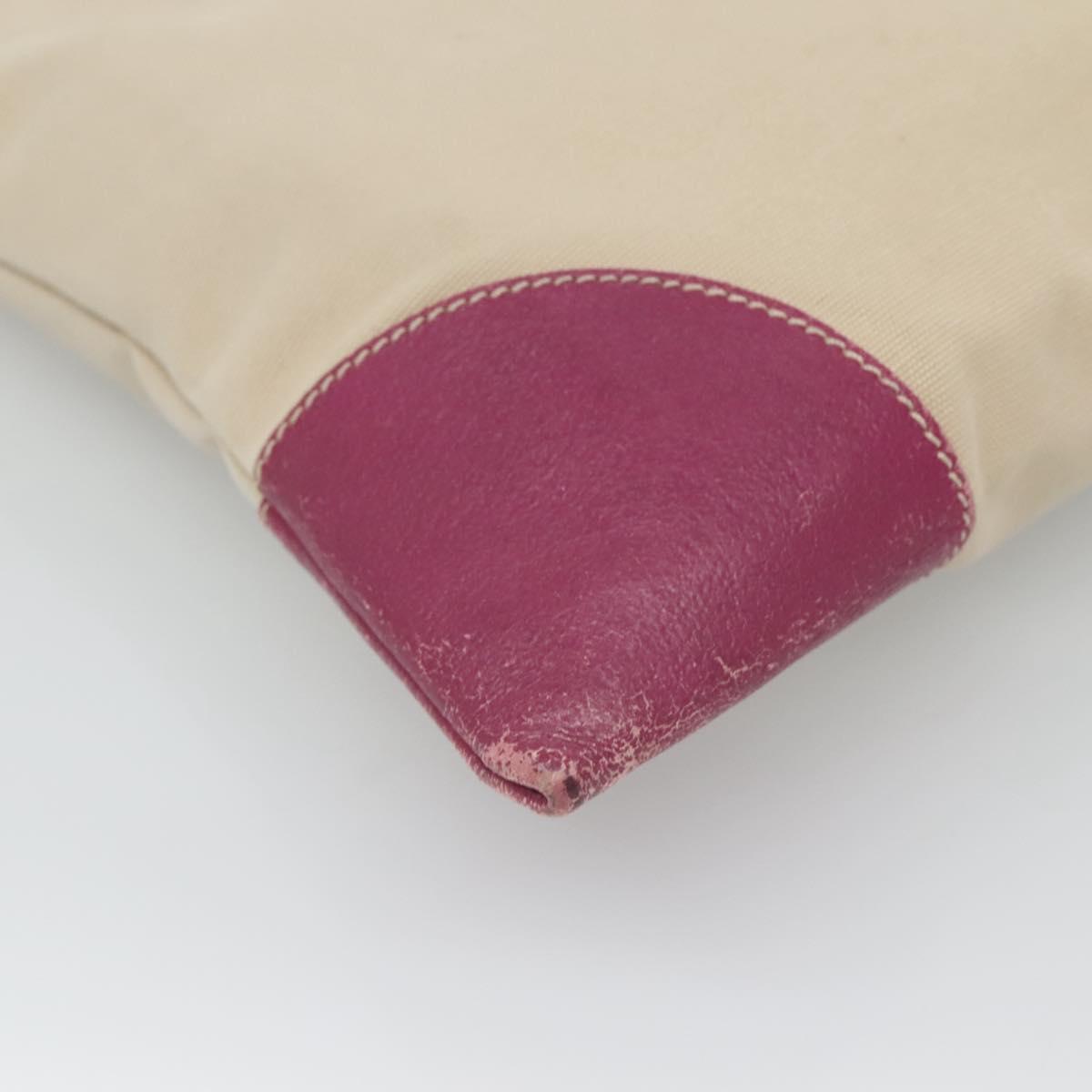 PRADA Hand Bag Canvas Leather Beige Purple Silver Auth am8322