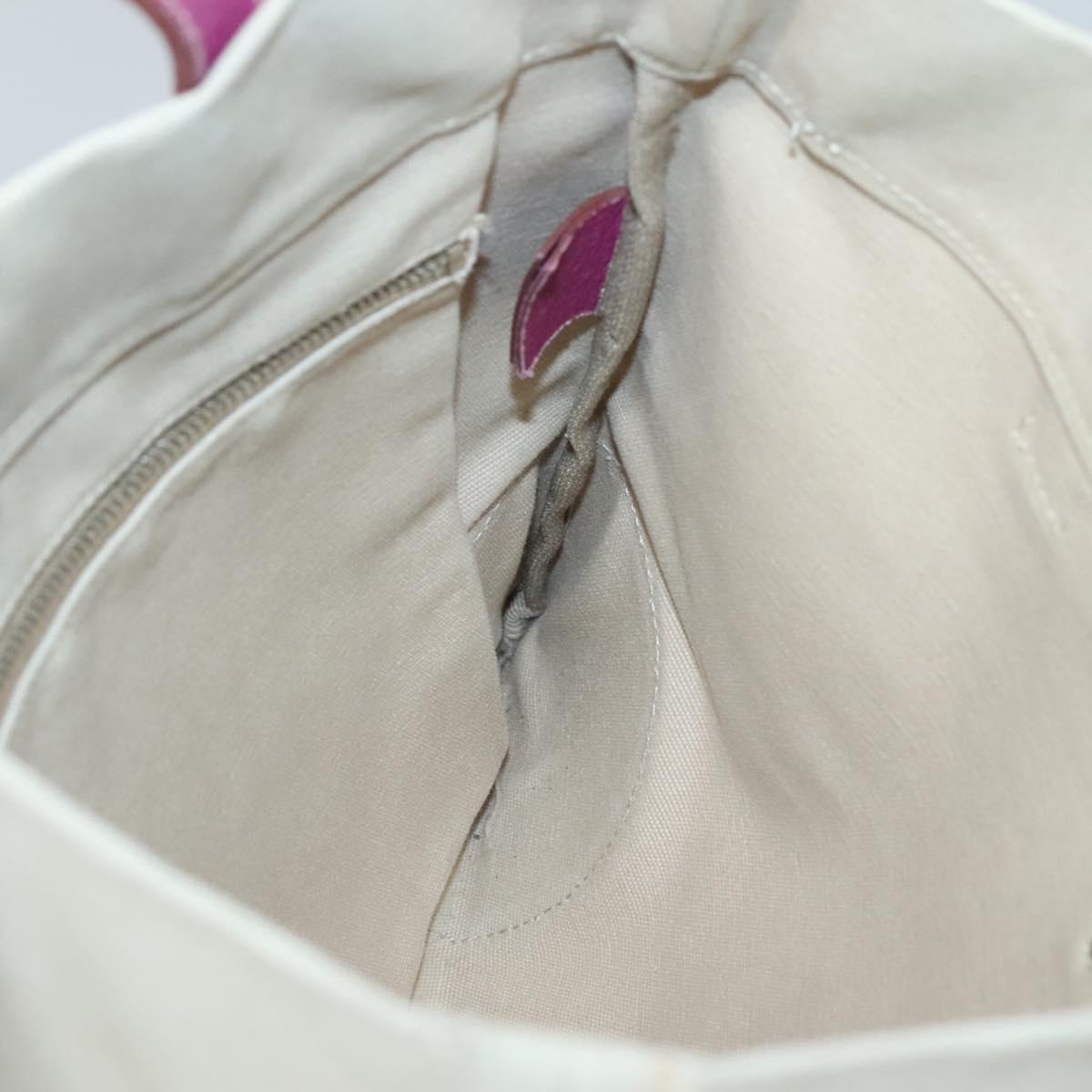 PRADA Hand Bag Canvas Leather Beige Purple Silver Auth am8322