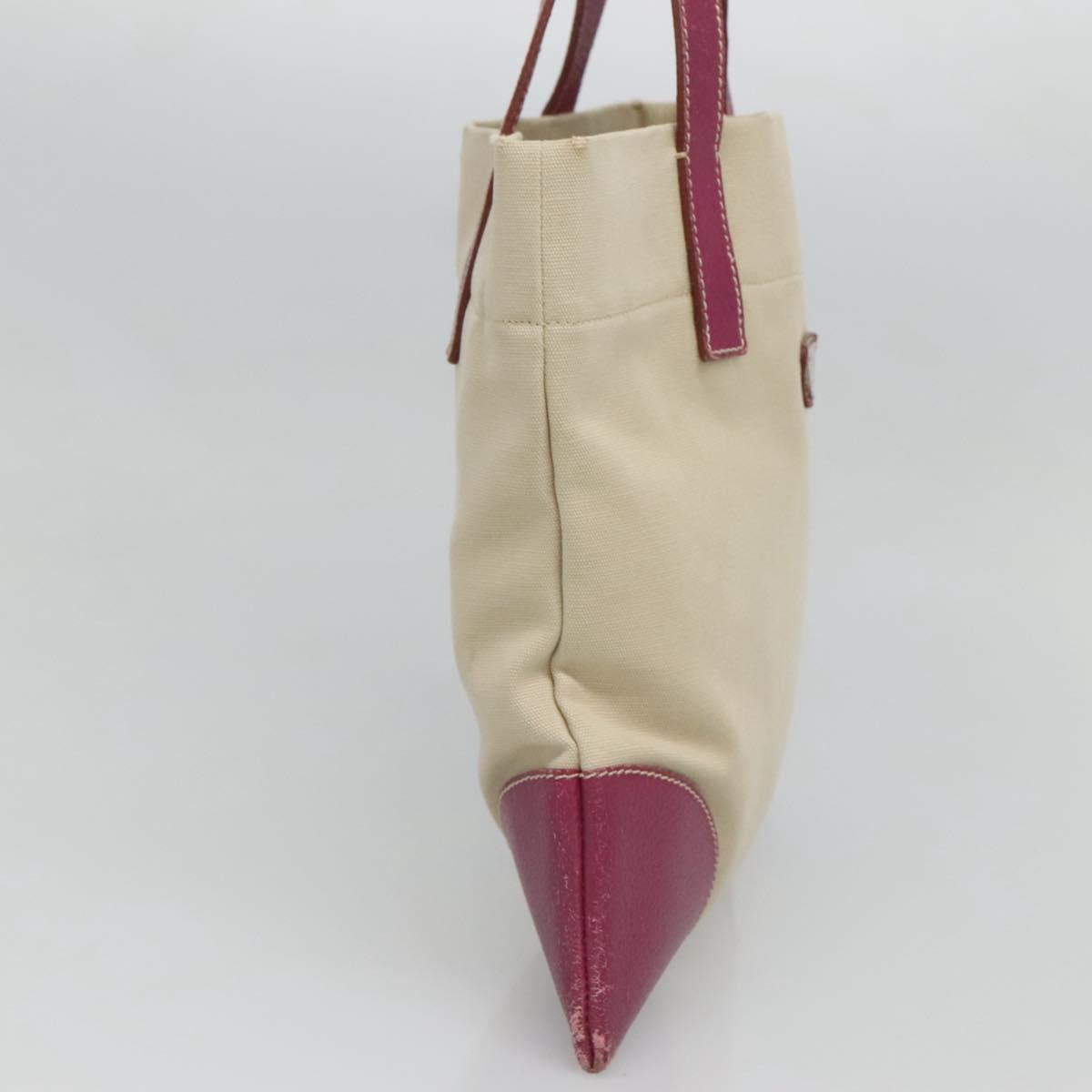 PRADA Hand Bag Canvas Leather Beige Purple Silver Auth am8322