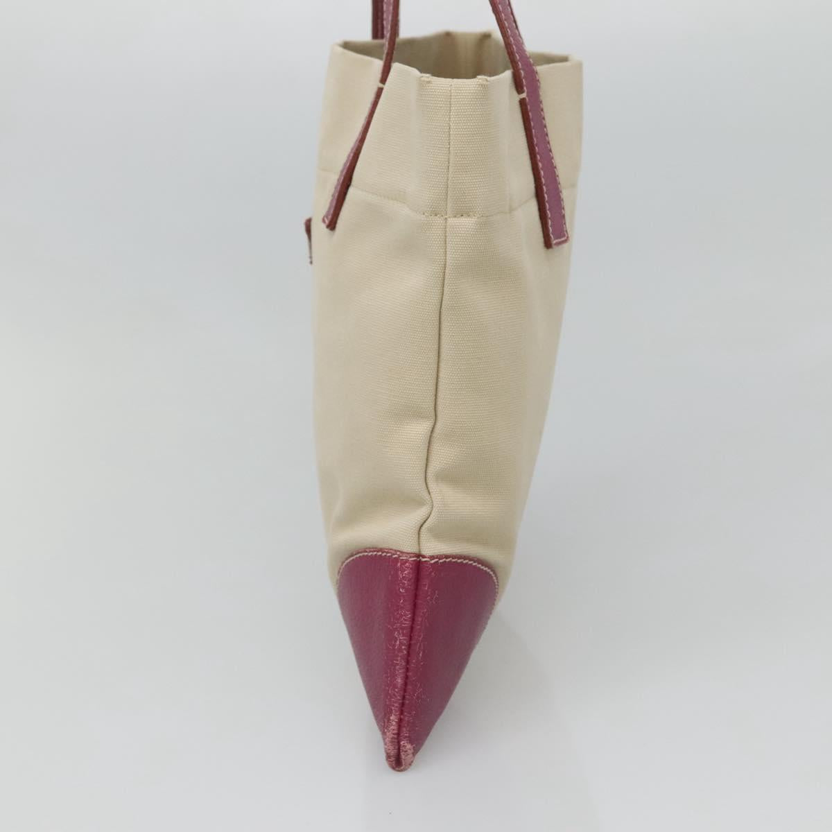 PRADA Hand Bag Canvas Leather Beige Purple Silver Auth am8322