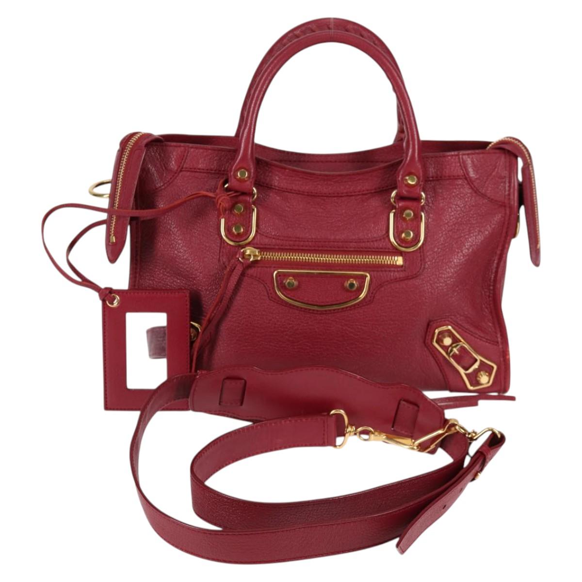 BALENCIAGA Classic Metallic Edge City S Bag Leather Red Gold 432831 Auth am8323M