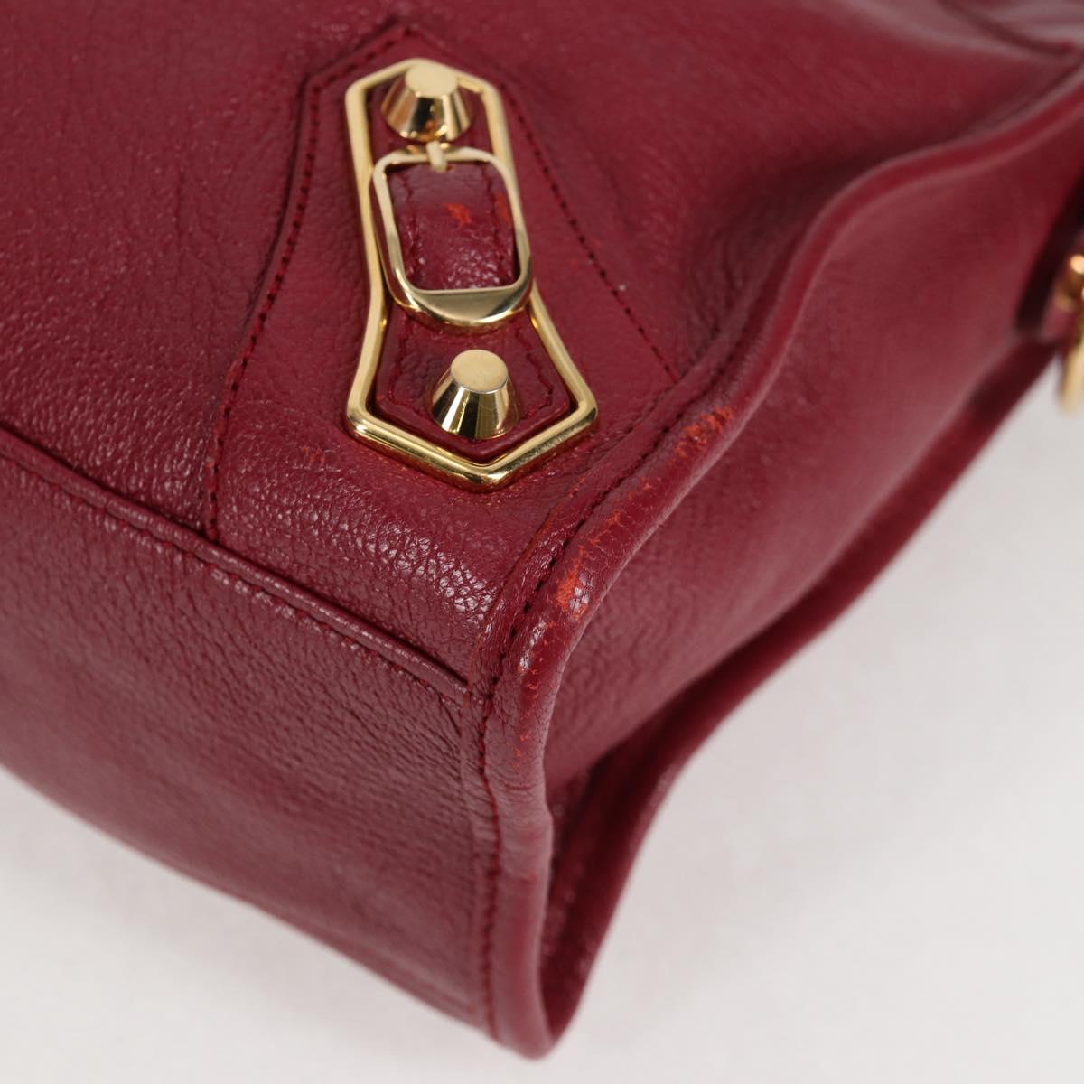 BALENCIAGA Classic Metallic Edge City S Bag Leather Red Gold 432831 Auth am8323M