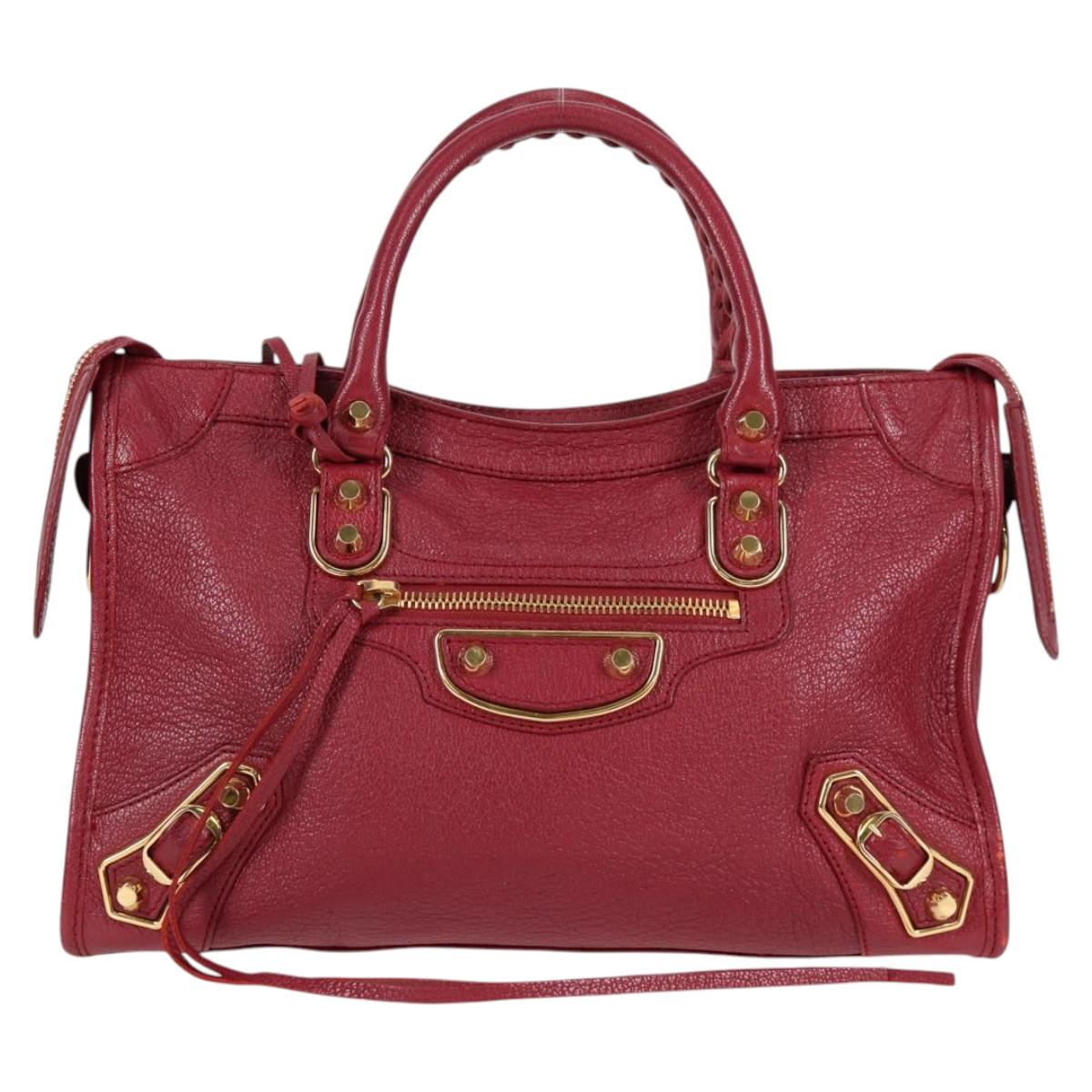 BALENCIAGA Classic Metallic Edge City S Bag Leather Red Gold 432831 Auth am8323M