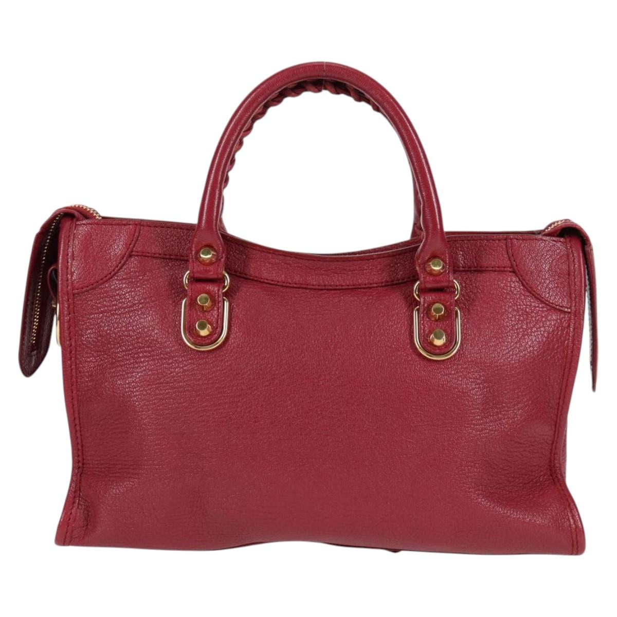 BALENCIAGA Classic Metallic Edge City S Bag Leather Red Gold 432831 Auth am8323M