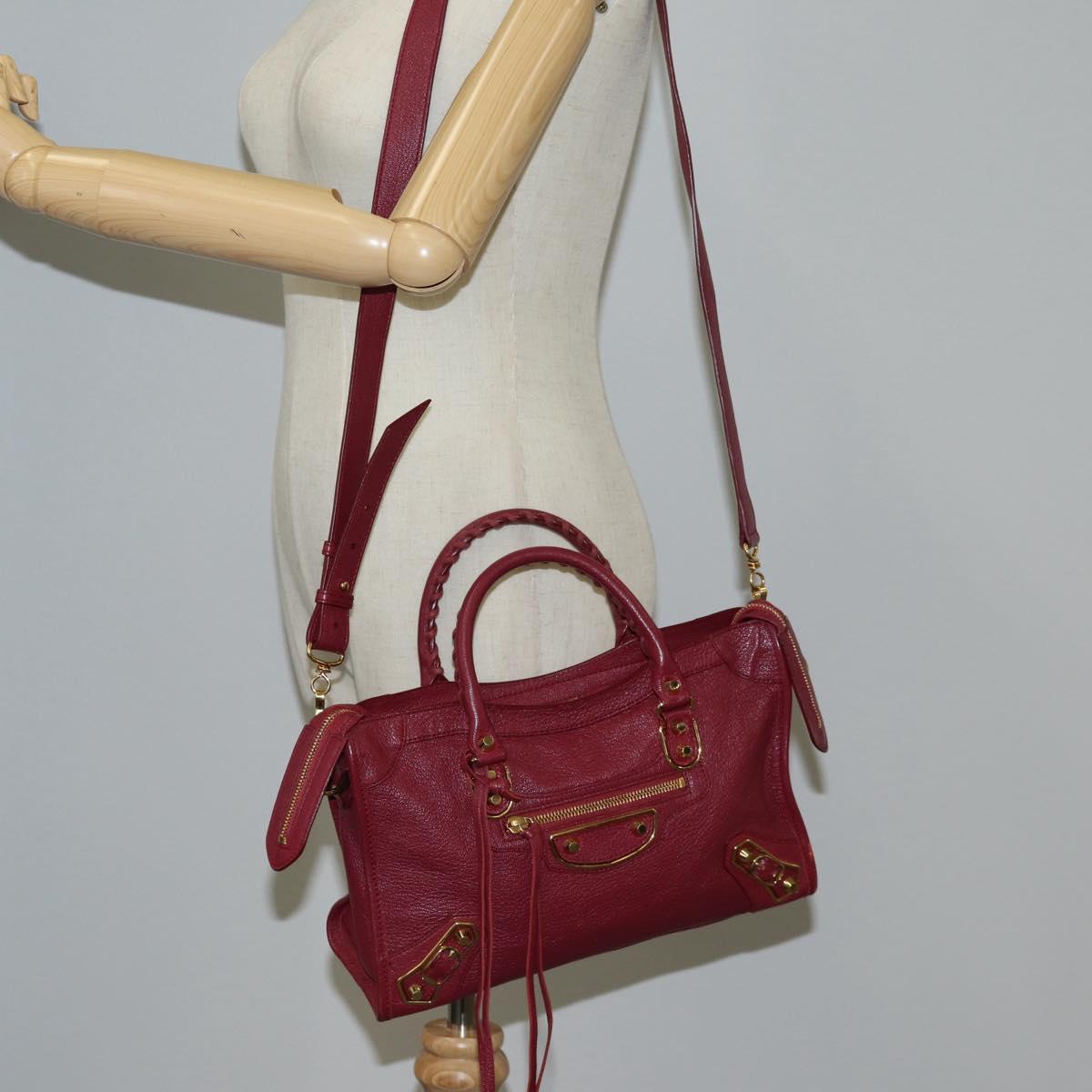 BALENCIAGA Classic Metallic Edge City S Bag Leather Red Gold 432831 Auth am8323M