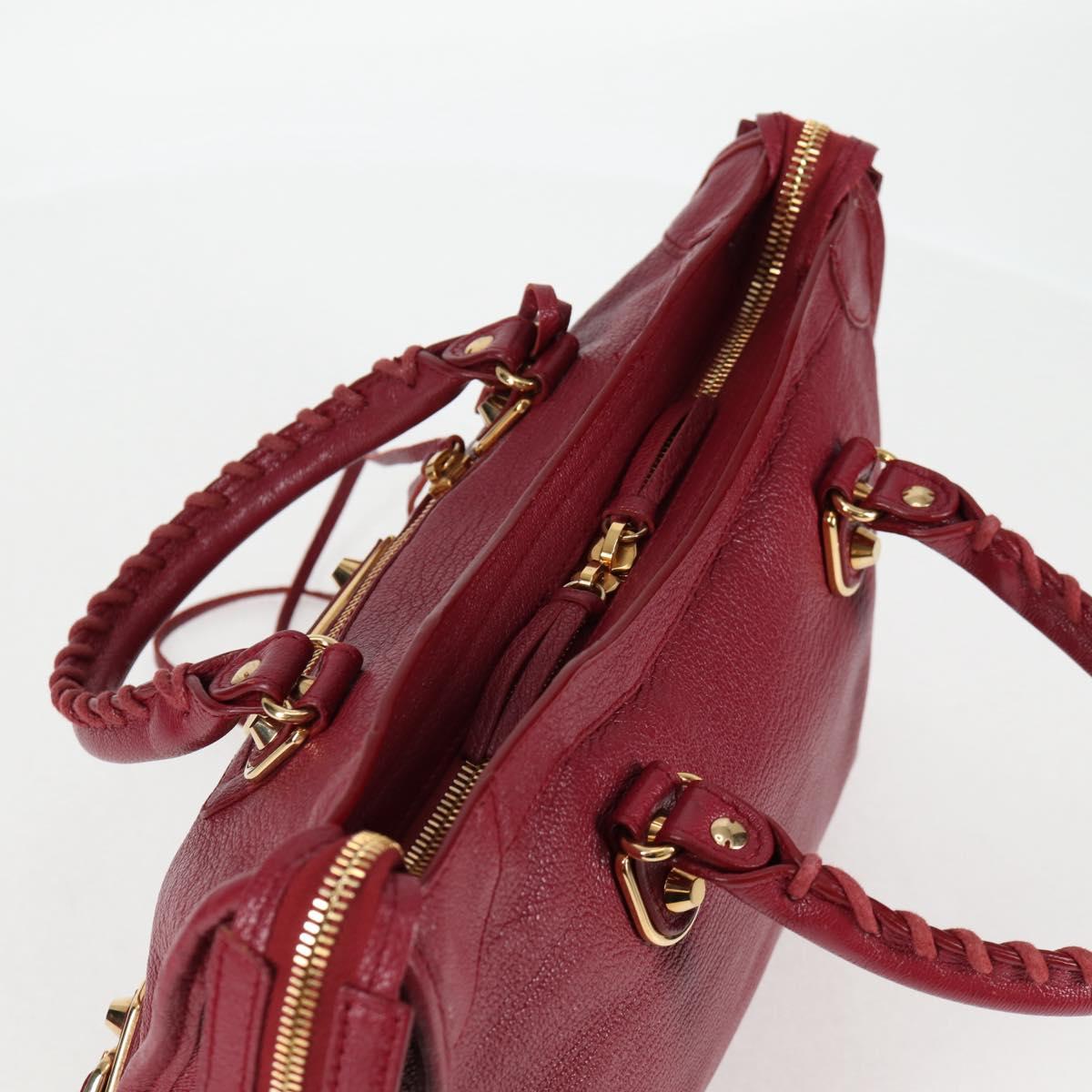 BALENCIAGA Classic Metallic Edge City S Bag Leather Red Gold 432831 Auth am8323M