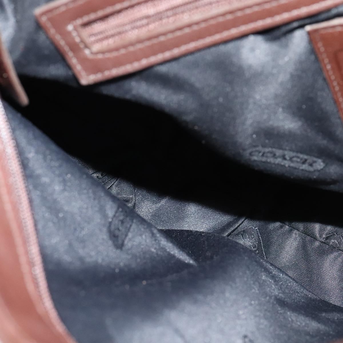 Coach Shoulder Bag Leather Brown Silver Auth am8338