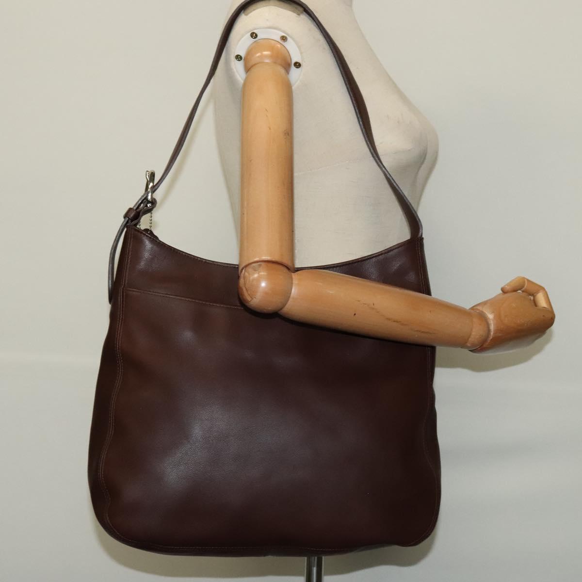 Coach Shoulder Bag Leather Brown Silver Auth am8338