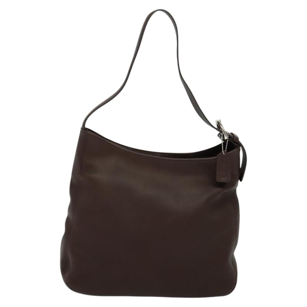 Coach Shoulder Bag Leather Brown Silver Auth am8338