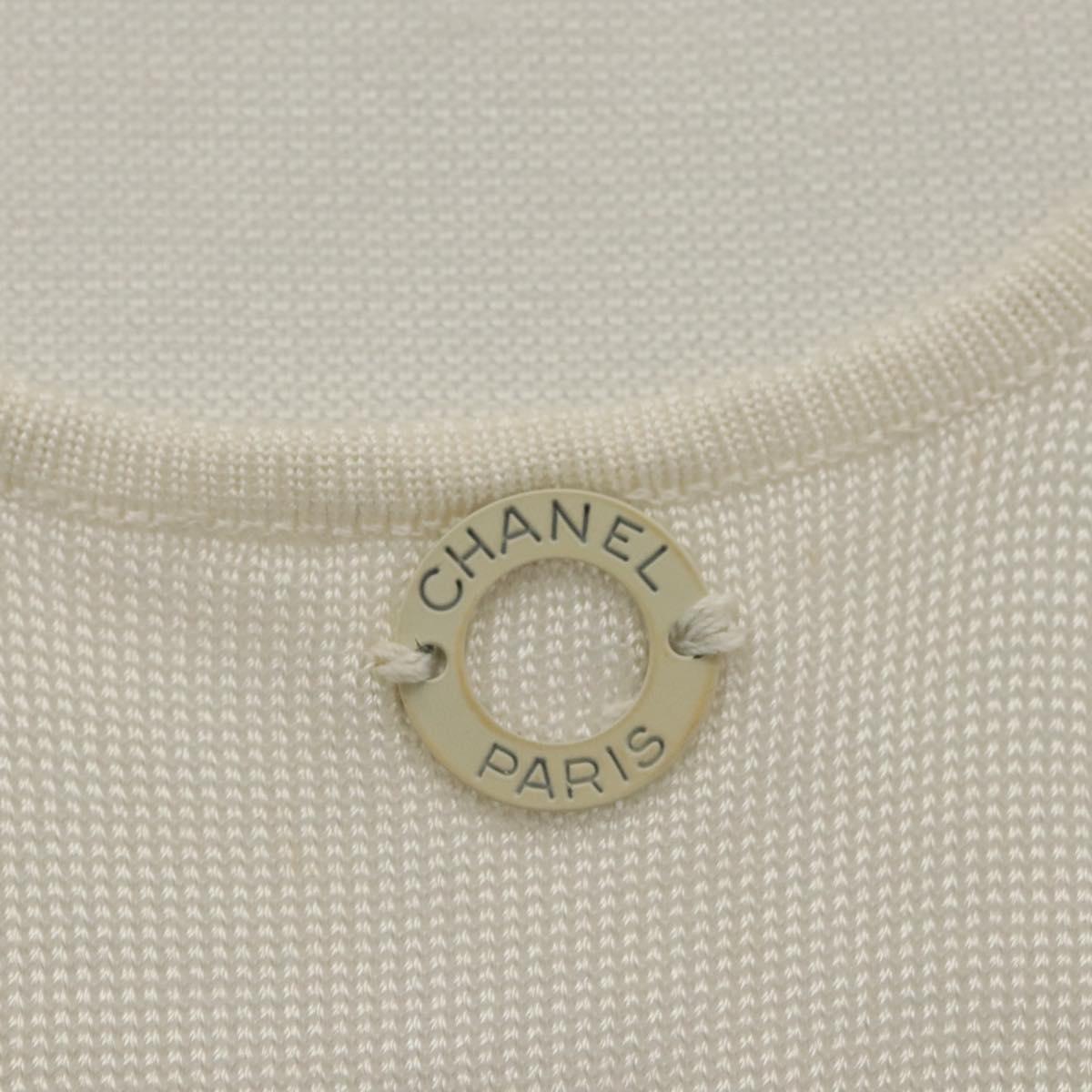 CHANEL Knitted Fabrics Tank top polyester White CC Auth am8343