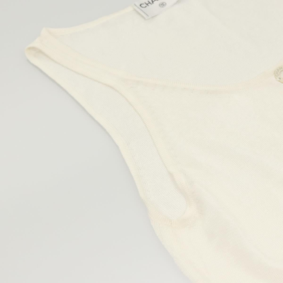CHANEL Knitted Fabrics Tank top polyester White CC Auth am8343