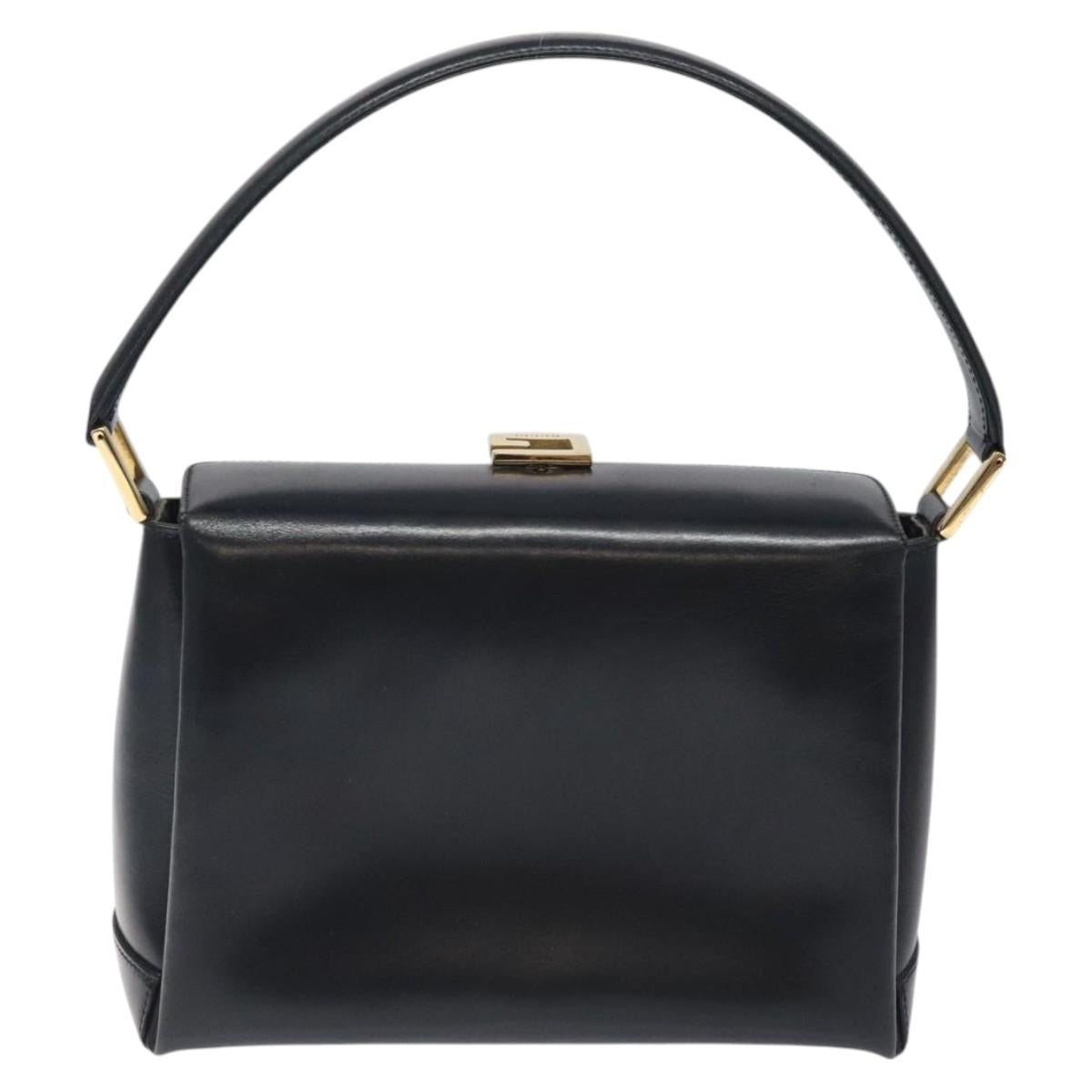 GUCCI Hand Bag Leather Navy Gold 000 1448 1269 Auth am8346