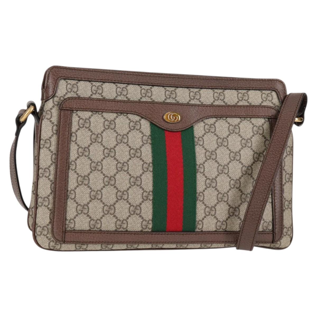 GUCCI GG Supreme Web Sherry Line Shoulder Bag PVC Beige Gold 523354 Auth am8347A
