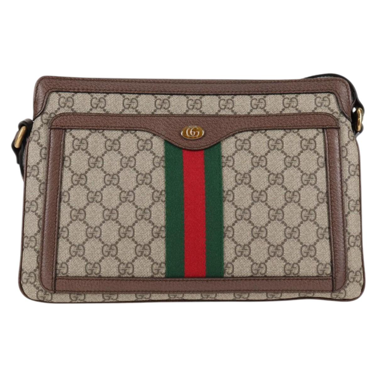 GUCCI GG Supreme Web Sherry Line Shoulder Bag PVC Beige Gold 523354 Auth am8347A