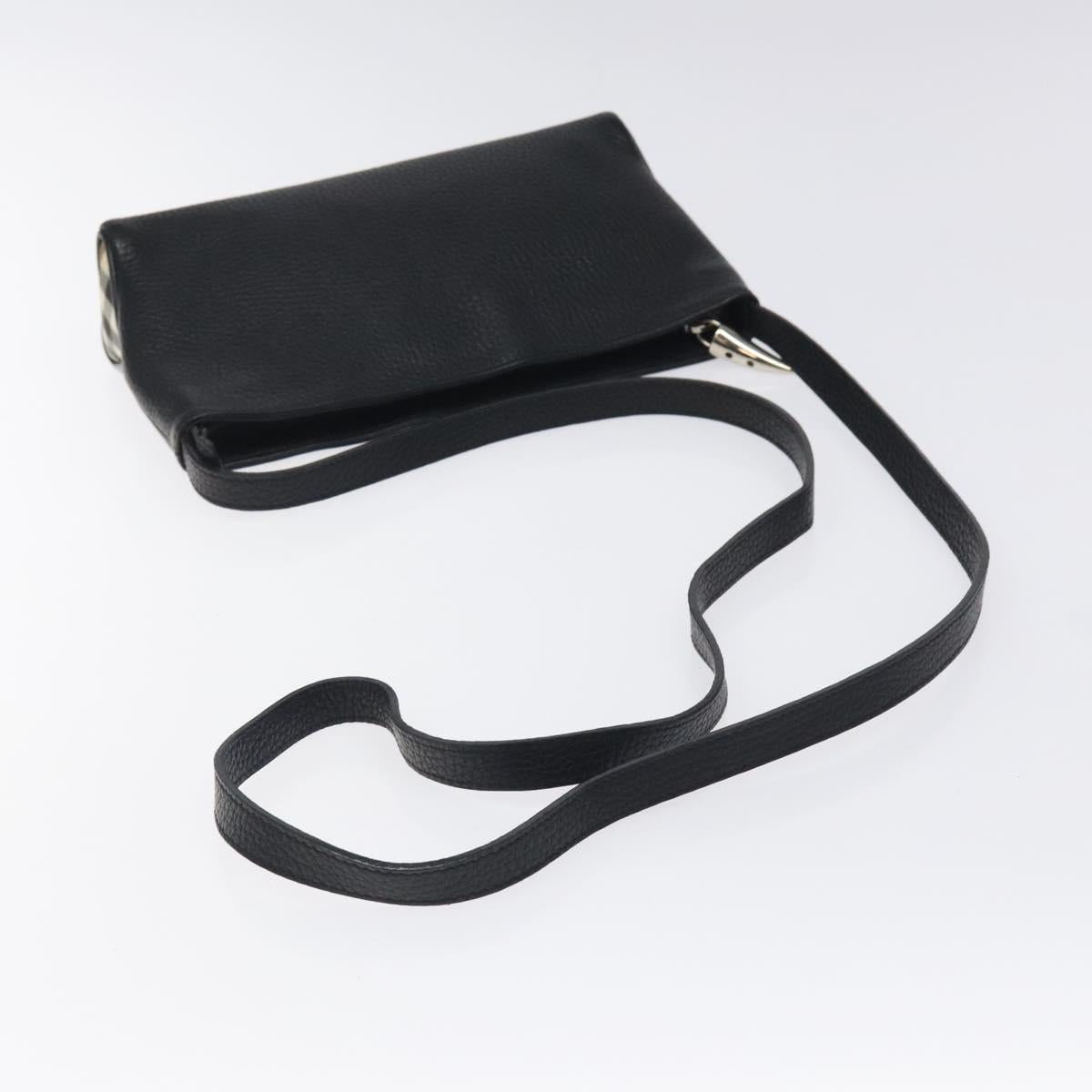 BURBERRY Shoulder Bag Leather Black Silver Auth am8354