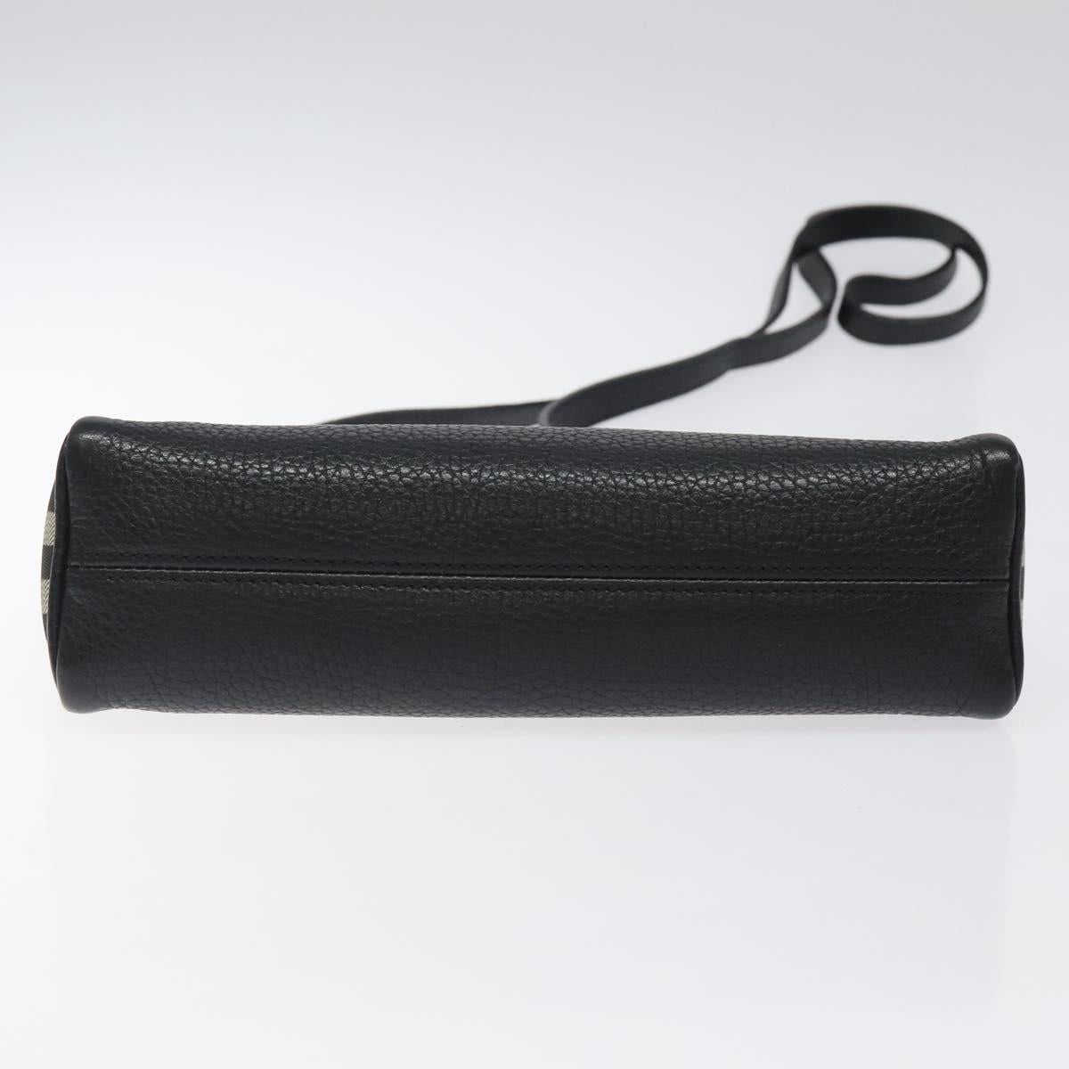 BURBERRY Shoulder Bag Leather Black Silver Auth am8354