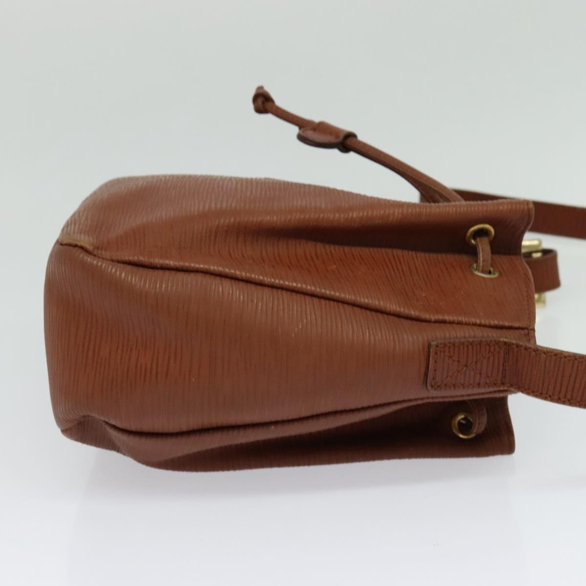 FENDI Shoulder Bag Leather Brown Gold Auth am8357