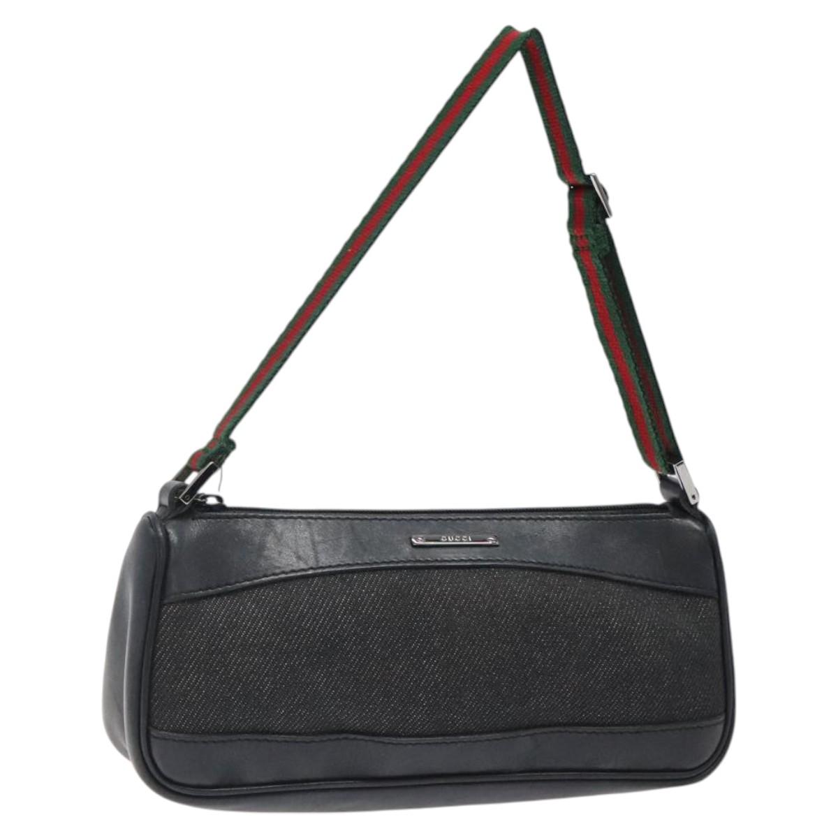 GUCCI Web Sherry Line Accessory Pouch Canvas Black Silver Red 92820 Auth am8378