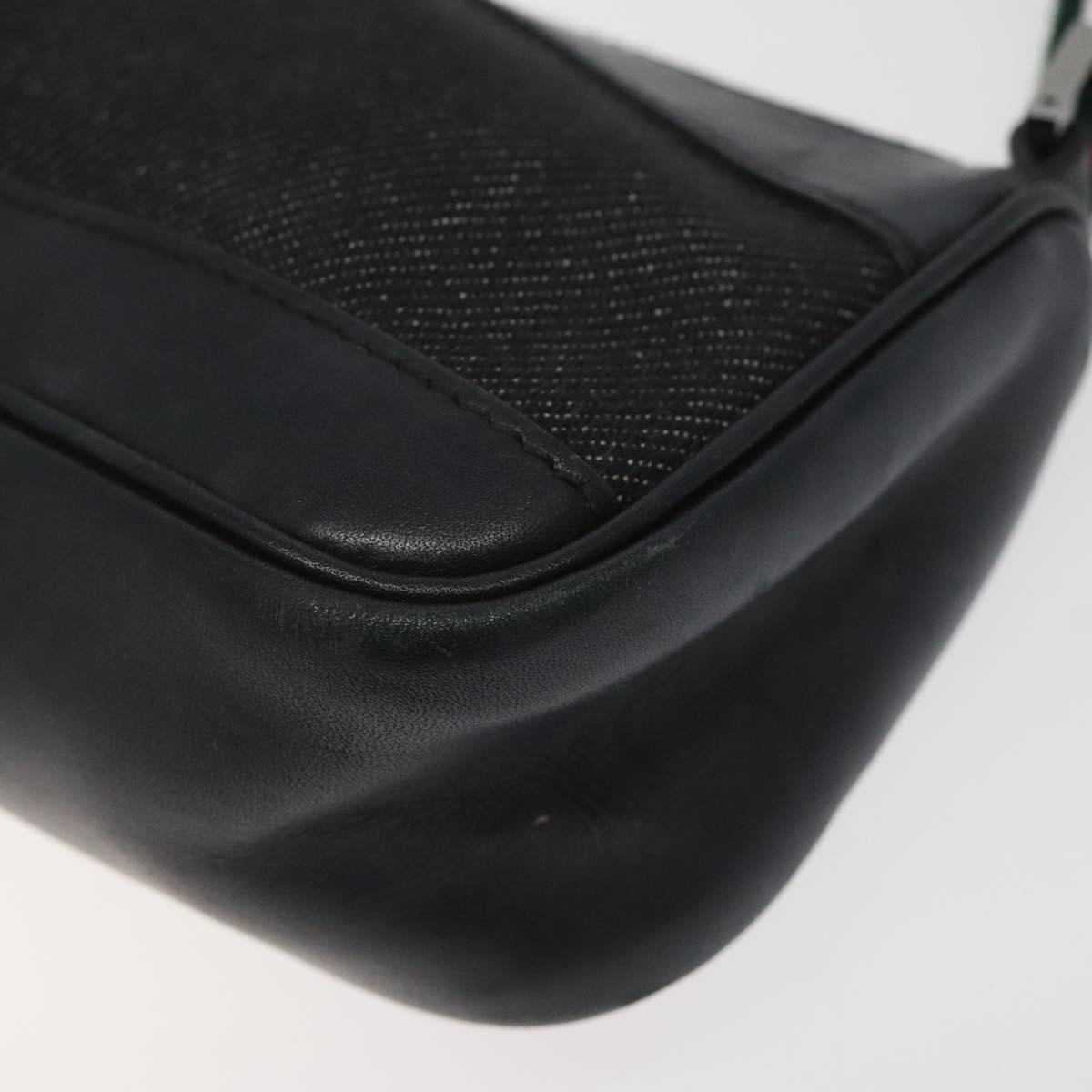 GUCCI Web Sherry Line Accessory Pouch Canvas Black Silver Red 92820 Auth am8378