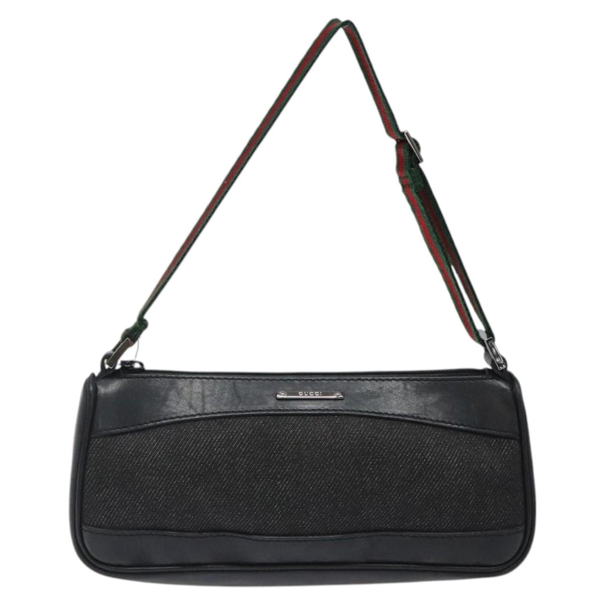GUCCI Web Sherry Line Accessory Pouch Canvas Black Silver Red 92820 Auth am8378