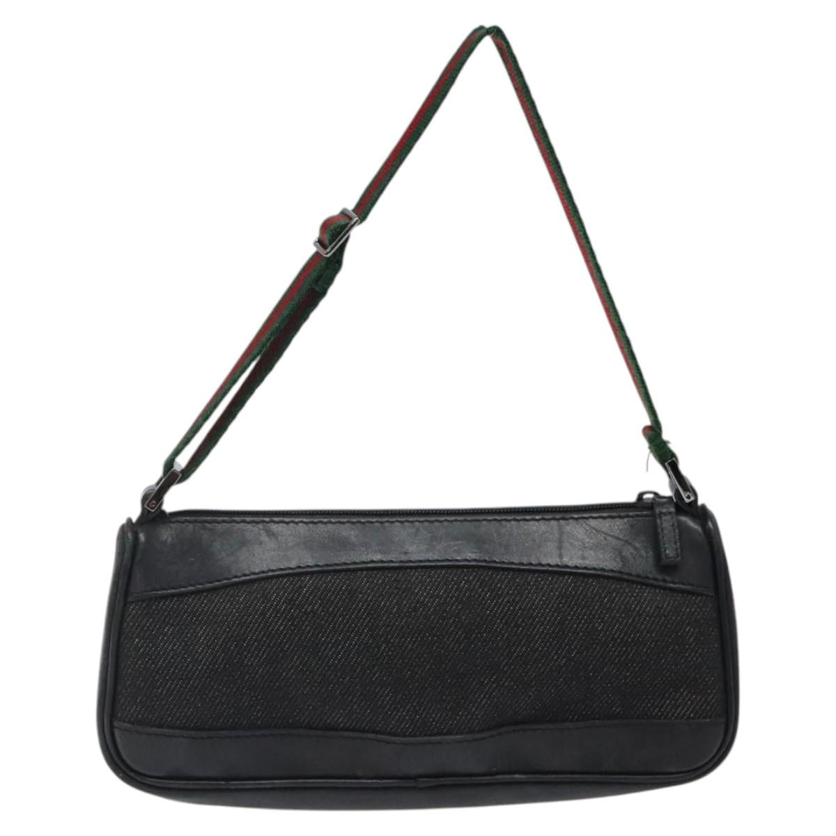 GUCCI Web Sherry Line Accessory Pouch Canvas Black Silver Red 92820 Auth am8378