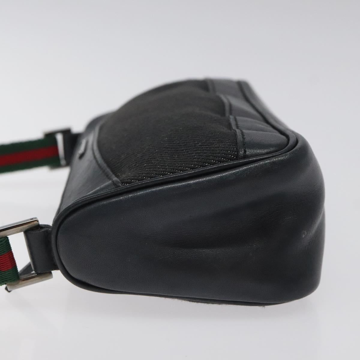 GUCCI Web Sherry Line Accessory Pouch Canvas Black Silver Red 92820 Auth am8378