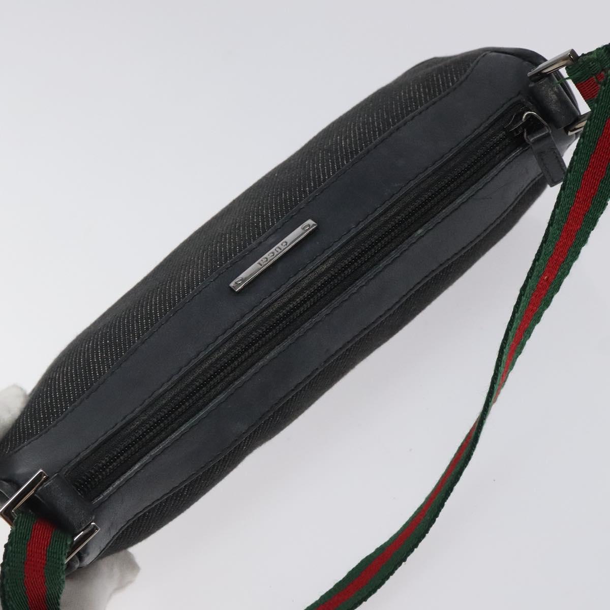 GUCCI Web Sherry Line Accessory Pouch Canvas Black Silver Red 92820 Auth am8378