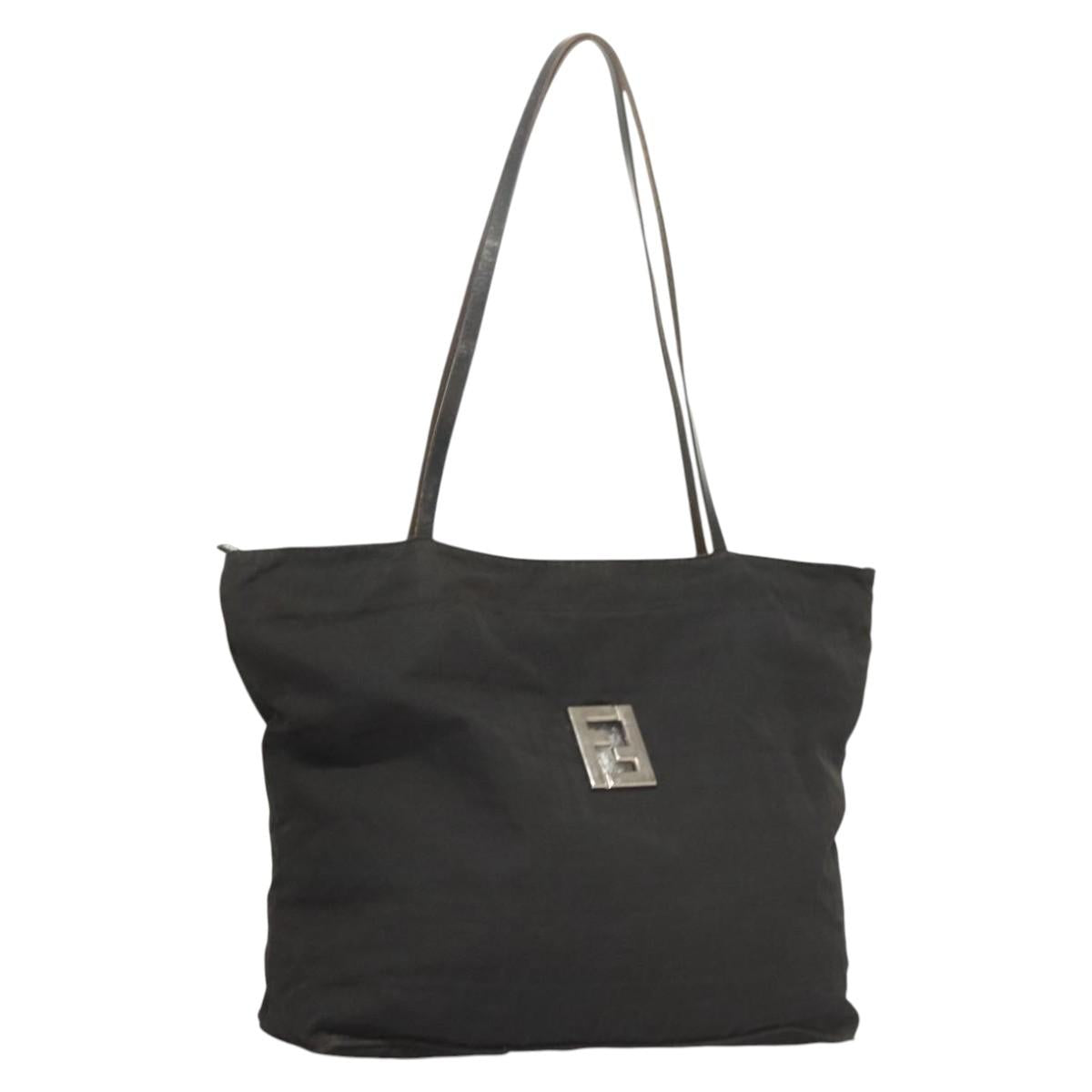 FENDI Zucca Canvas Tote Bag Nylon Black Silver Auth am8389
