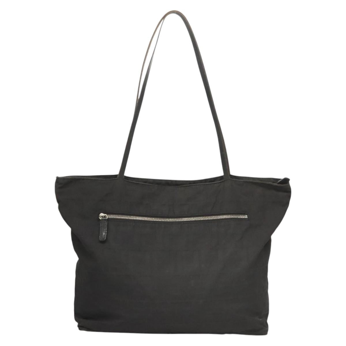 FENDI Zucca Canvas Tote Bag Nylon Black Silver Auth am8389