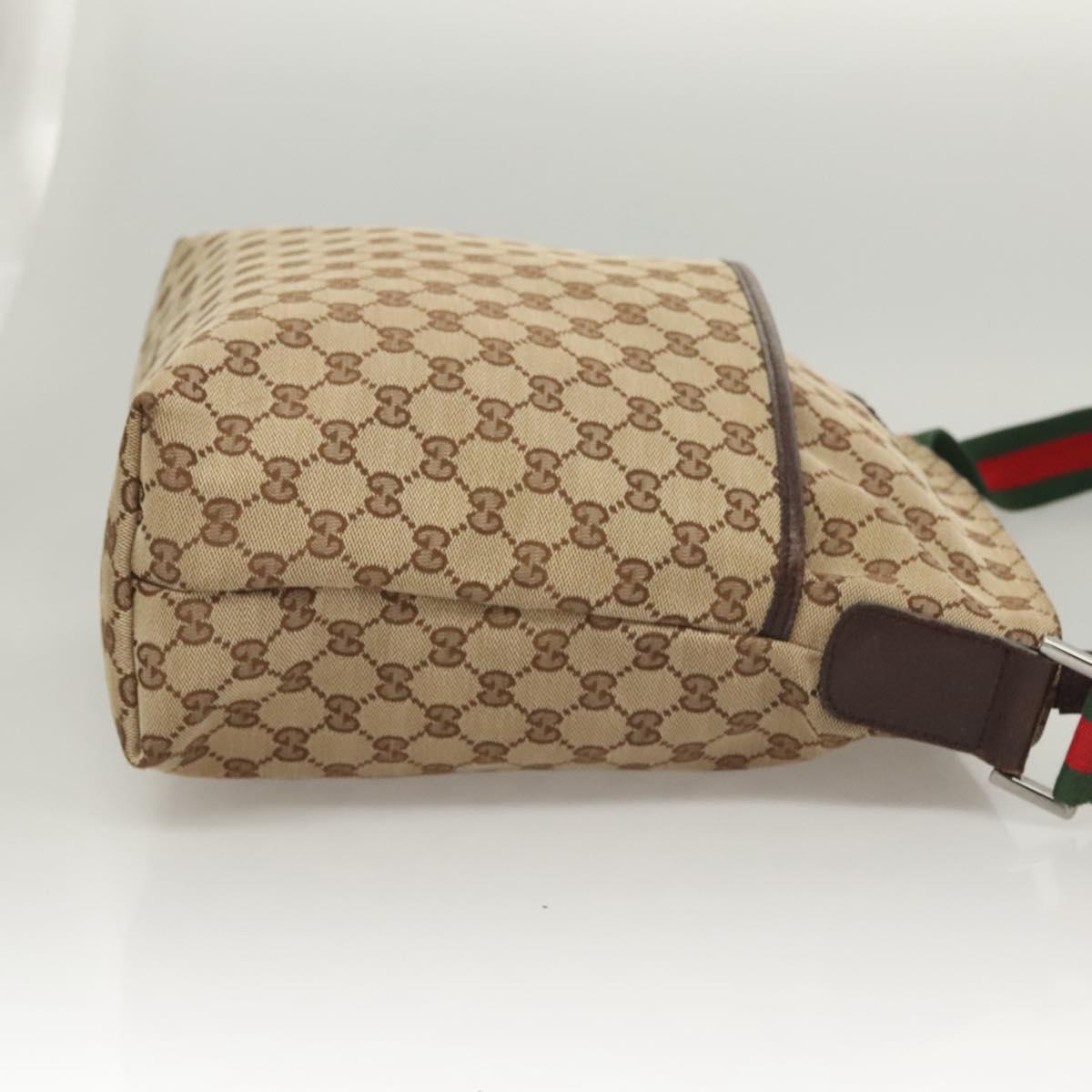 GUCCI GG Canvas Web Sherry Line Shoulder Bag Beige Green Red 189751 Auth am8390