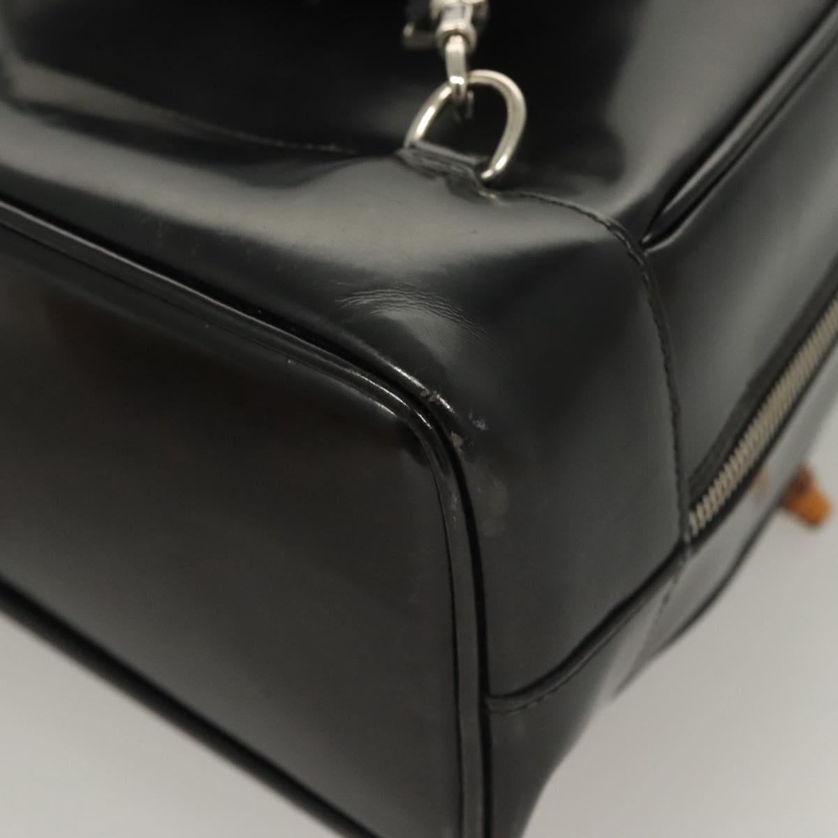 GUCCI Bamboo Shoulder Bag Enamel Black Silver 003 3444 0027 Auth am8391