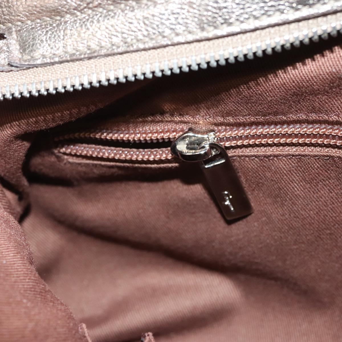 Salvatore Ferragamo Gancini Hand Bag Leather Gold Tone Silver Auth am8396