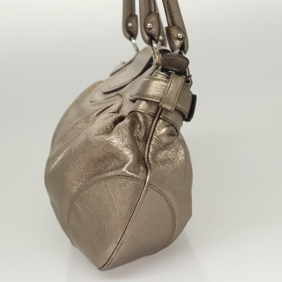 Salvatore Ferragamo Gancini Hand Bag Leather Gold Tone Silver Auth am8396