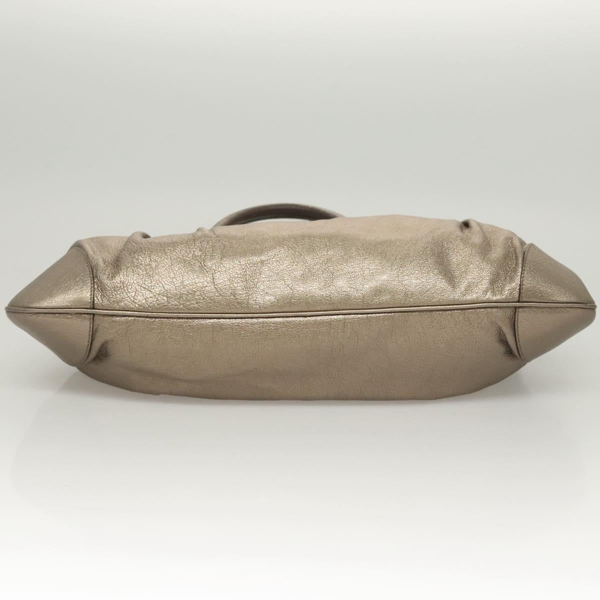 Salvatore Ferragamo Gancini Hand Bag Leather Gold Tone Silver Auth am8396