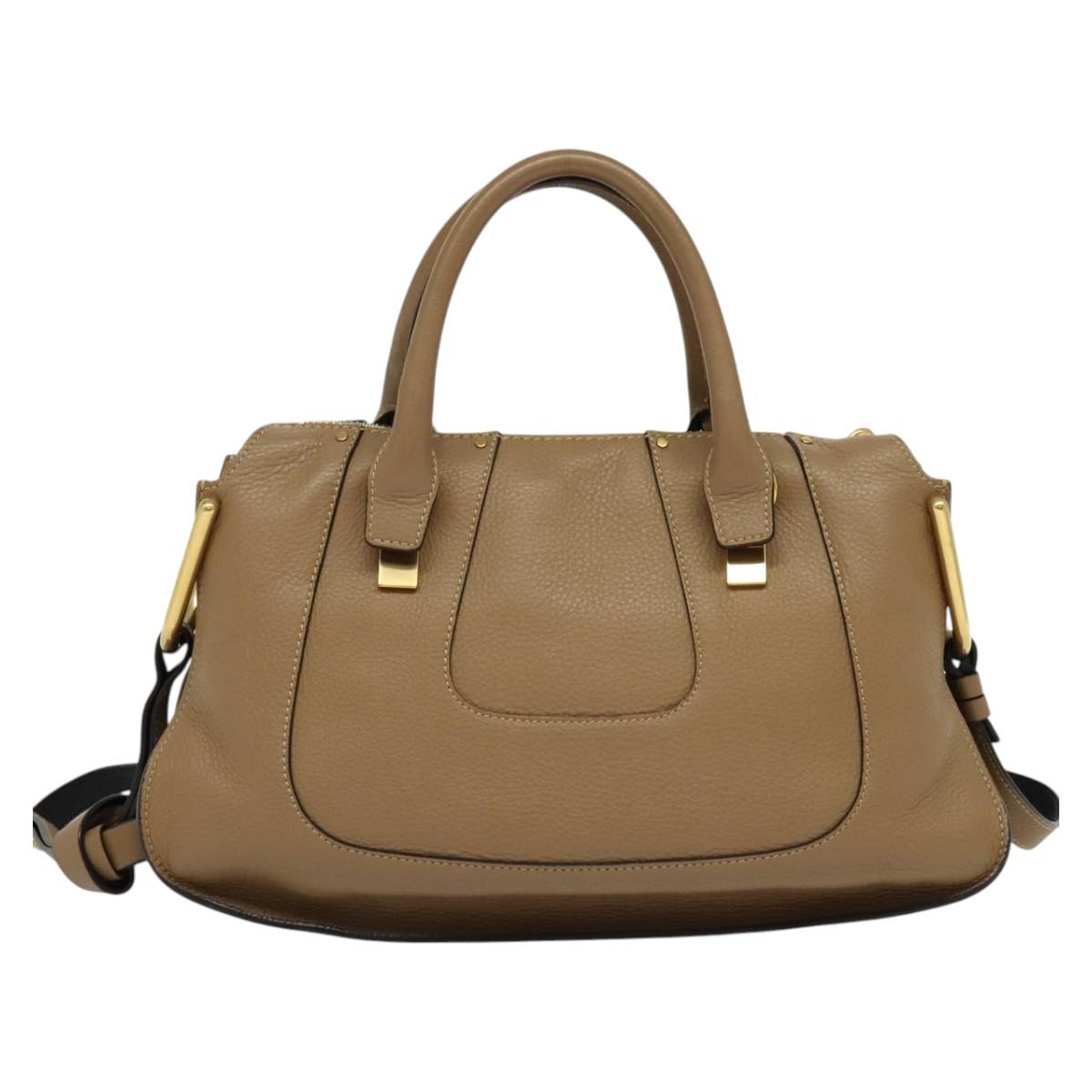 Chloe Hailey Hand Bag Leather 2way Beige Gold Auth am8424