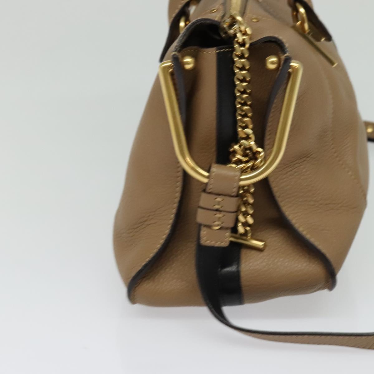 Chloe Hailey Hand Bag Leather 2way Beige Gold Auth am8424