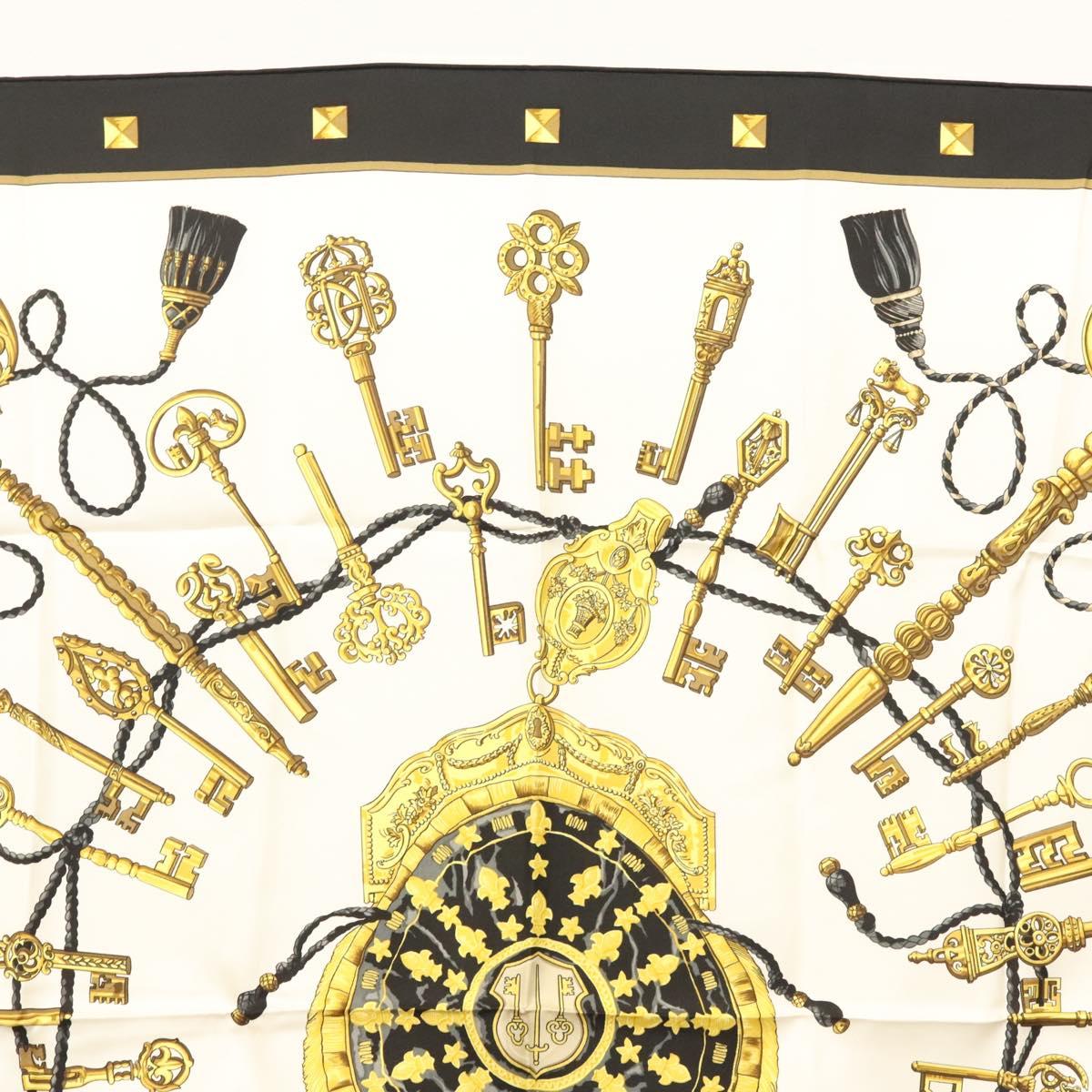 HERMES Carre 90 Scarf ""LES CLES THE KEYS RARE"" Silk White Auth am8434