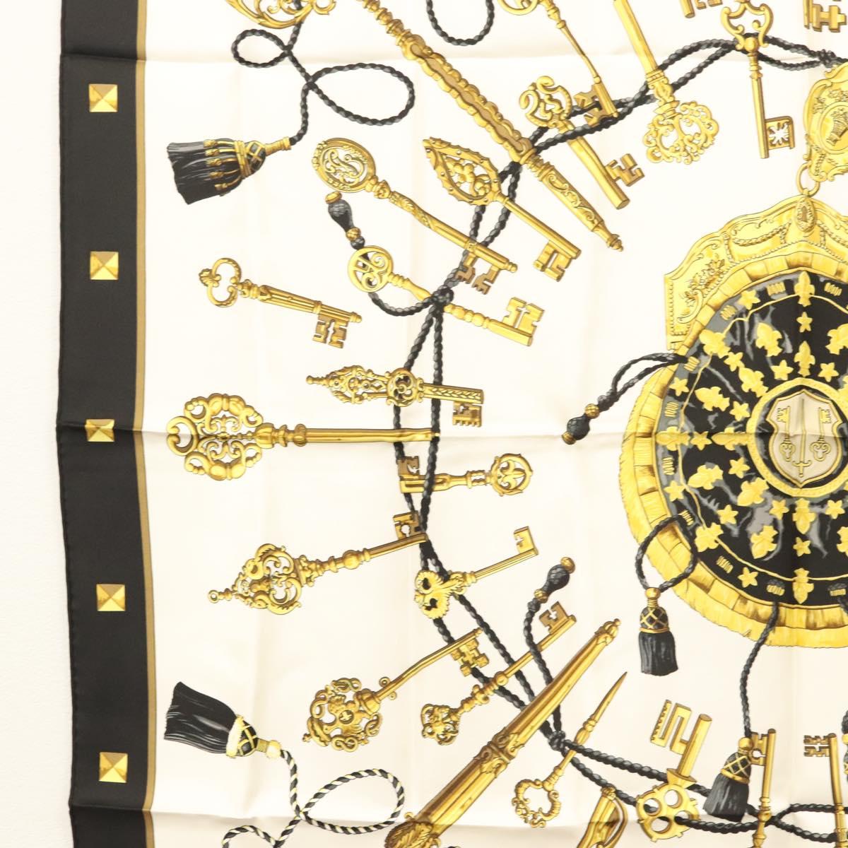 HERMES Carre 90 Scarf ""LES CLES THE KEYS RARE"" Silk White Auth am8434