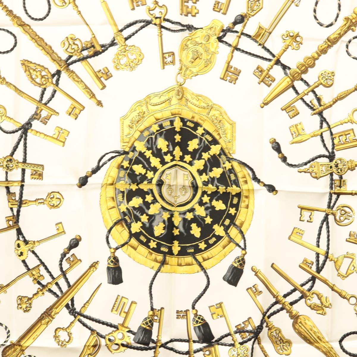 HERMES Carre 90 Scarf ""LES CLES THE KEYS RARE"" Silk White Auth am8434