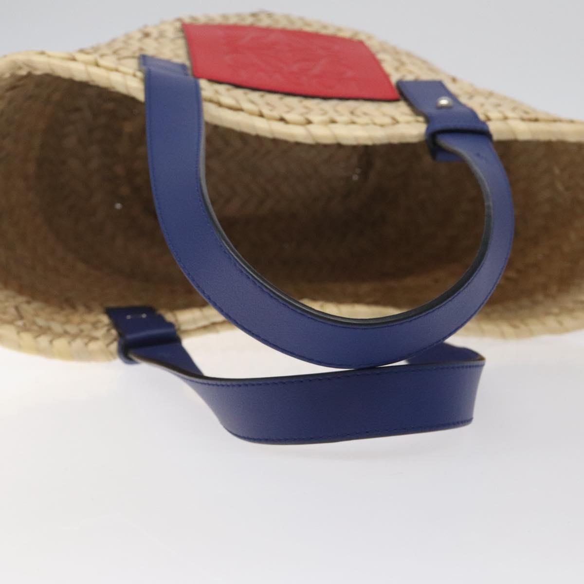 LOEWE Anagram Basket bag Hand Bag Raffia Leather Beige Red Silver Auth am8437