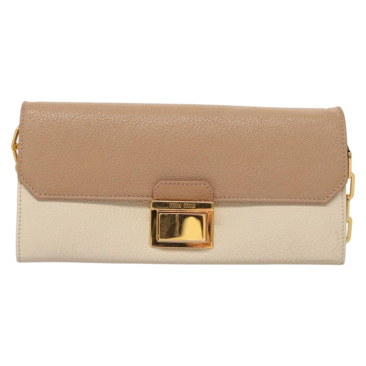 Miu Miu Chain Wallet Leather Pink Gold Auth am8441