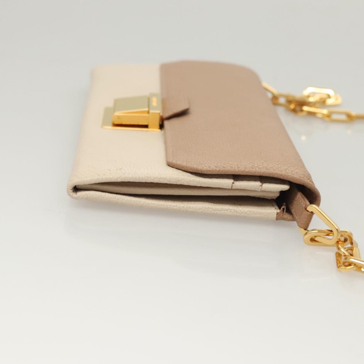 Miu Miu Chain Wallet Leather Pink Gold Auth am8441