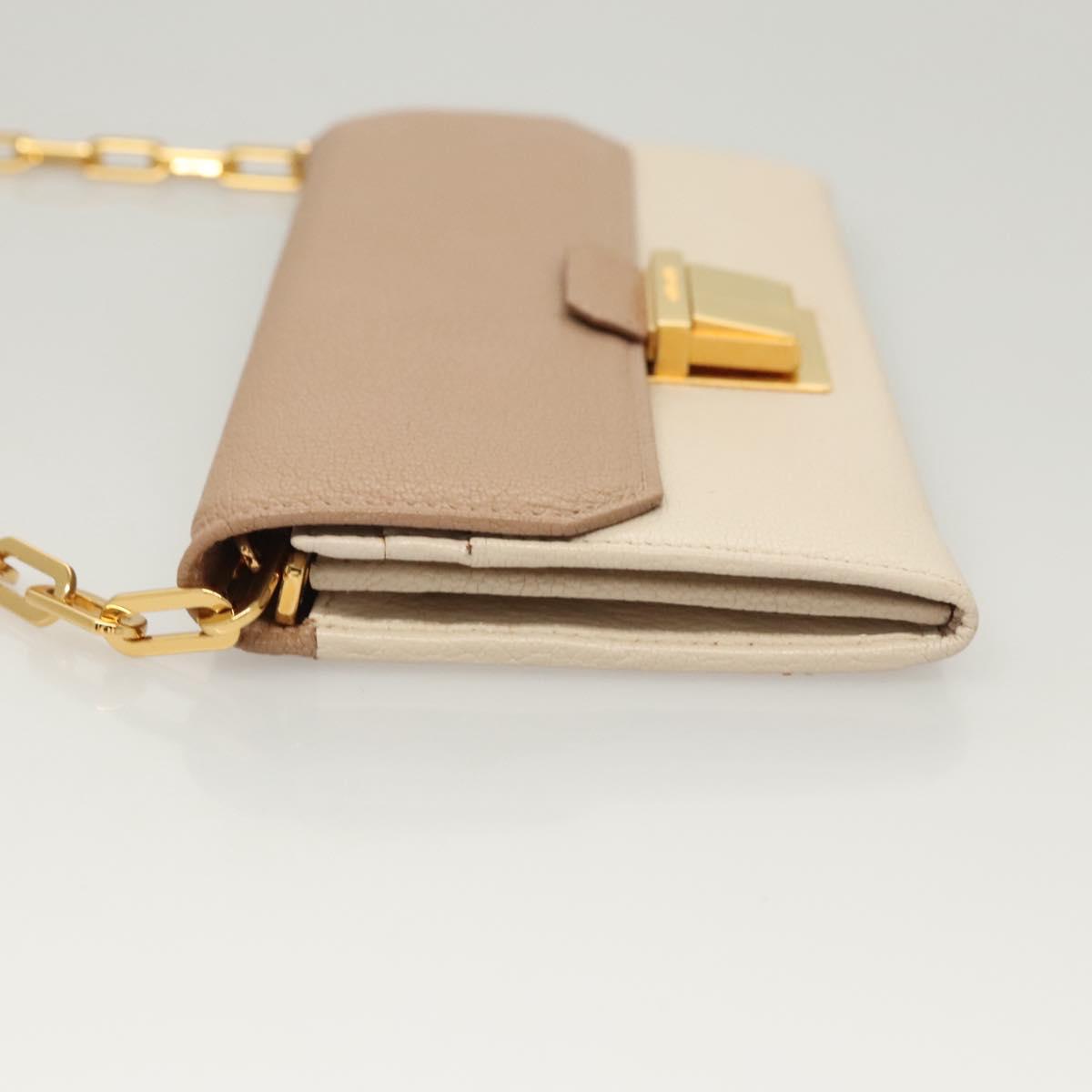 Miu Miu Chain Wallet Leather Pink Gold Auth am8441